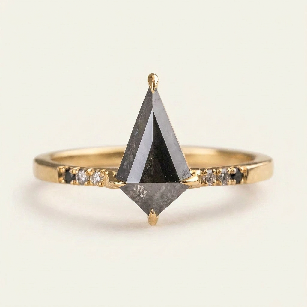1.90 CT Kite Cut Salt and Pepper Diamond Solitaire Ring
