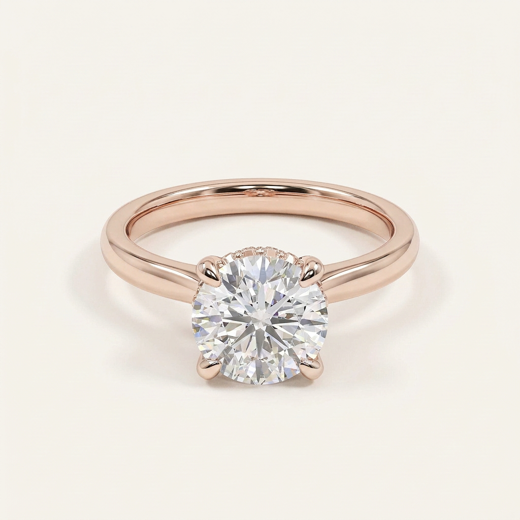Lab Grown 2.50 CT Round Cut Diamond Hidden Halo Ring