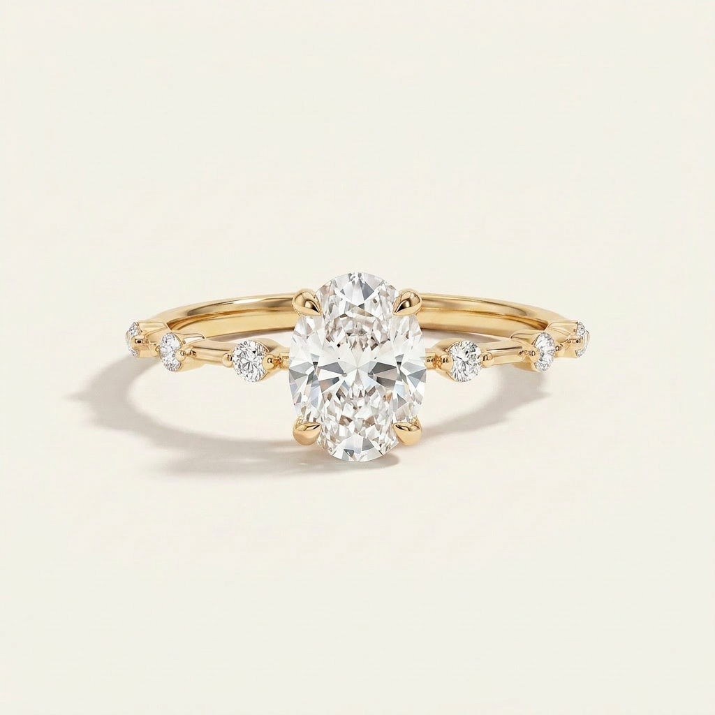 Moissanite 3.00 CT Oval & Round Cut Diamond Solitaire Ring (V-Avantgarde)