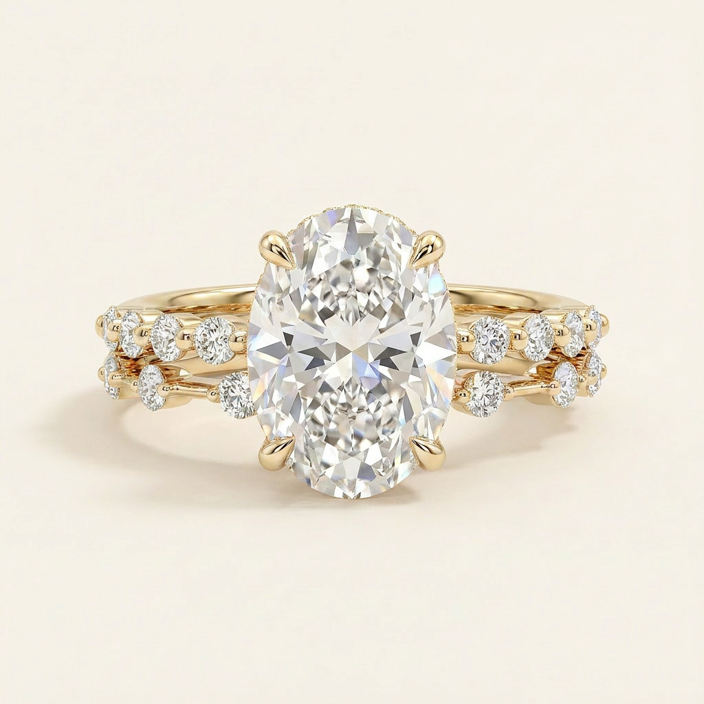Moissanite 3.35 CT Oval & Round Cut Diamond Solitaire Ring