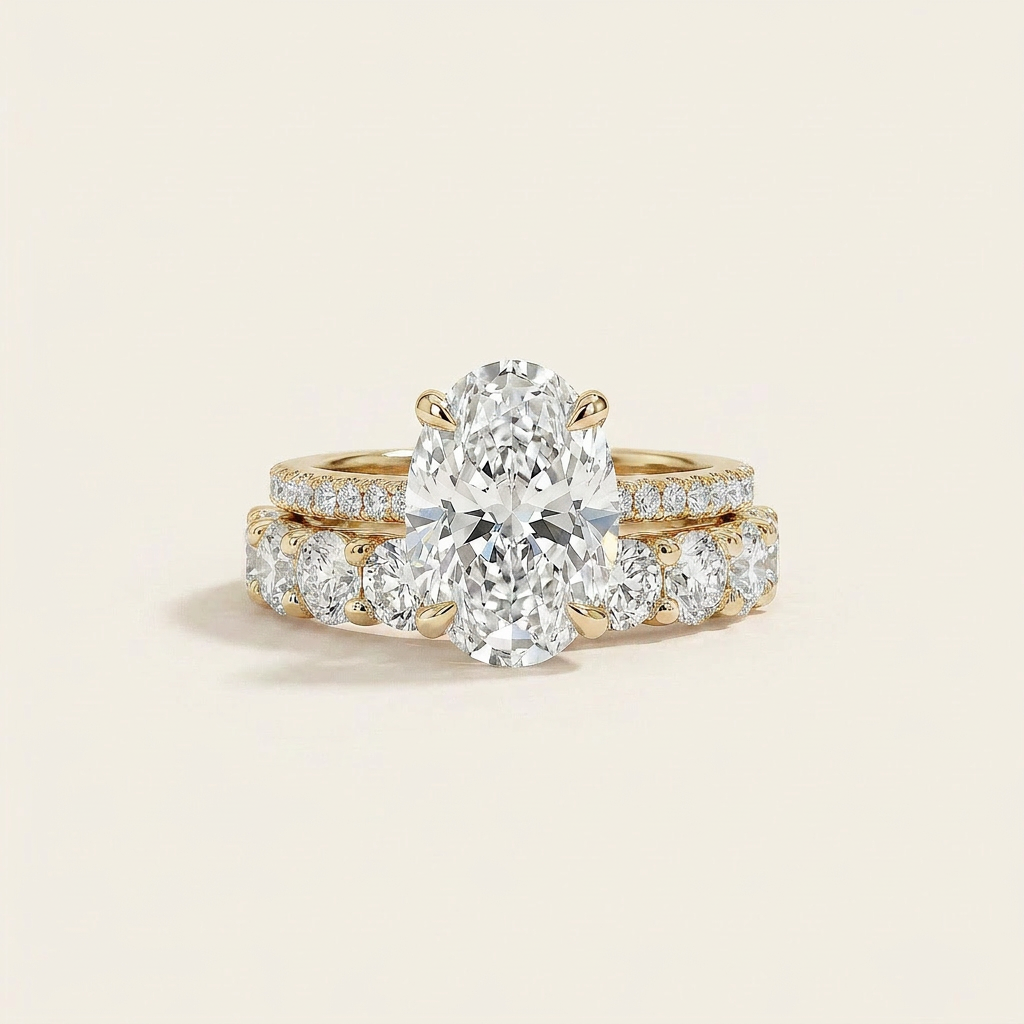 Moissanite 4.45 CT Oval & Round Cut Diamond Solitaire Ring