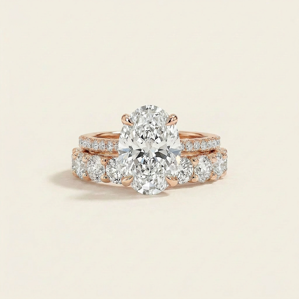 Moissanite 4.45 CT Oval & Round Cut Diamond Solitaire Ring