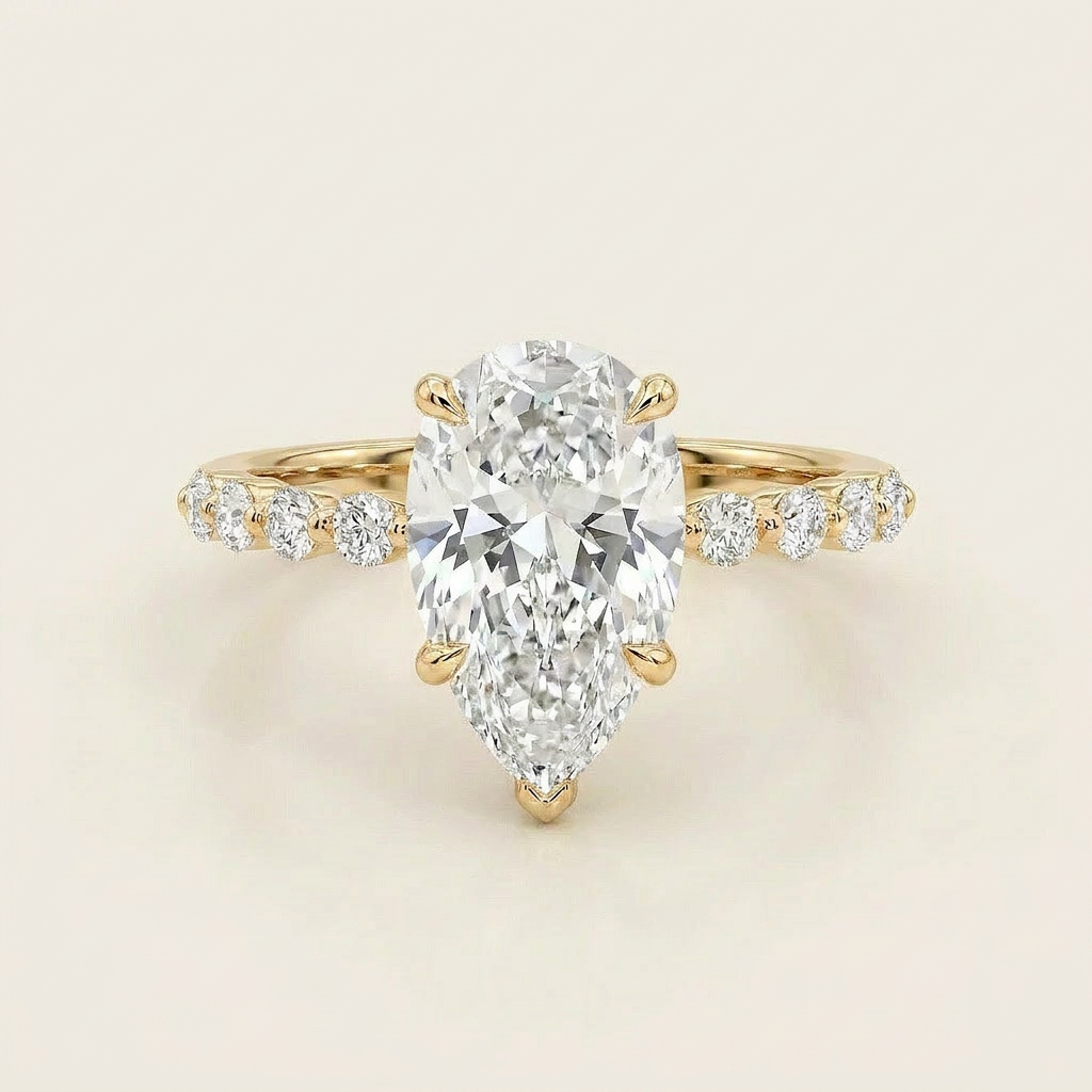 Moissanite 3.10 CT Pear Cut Diamond Solitaire Ring