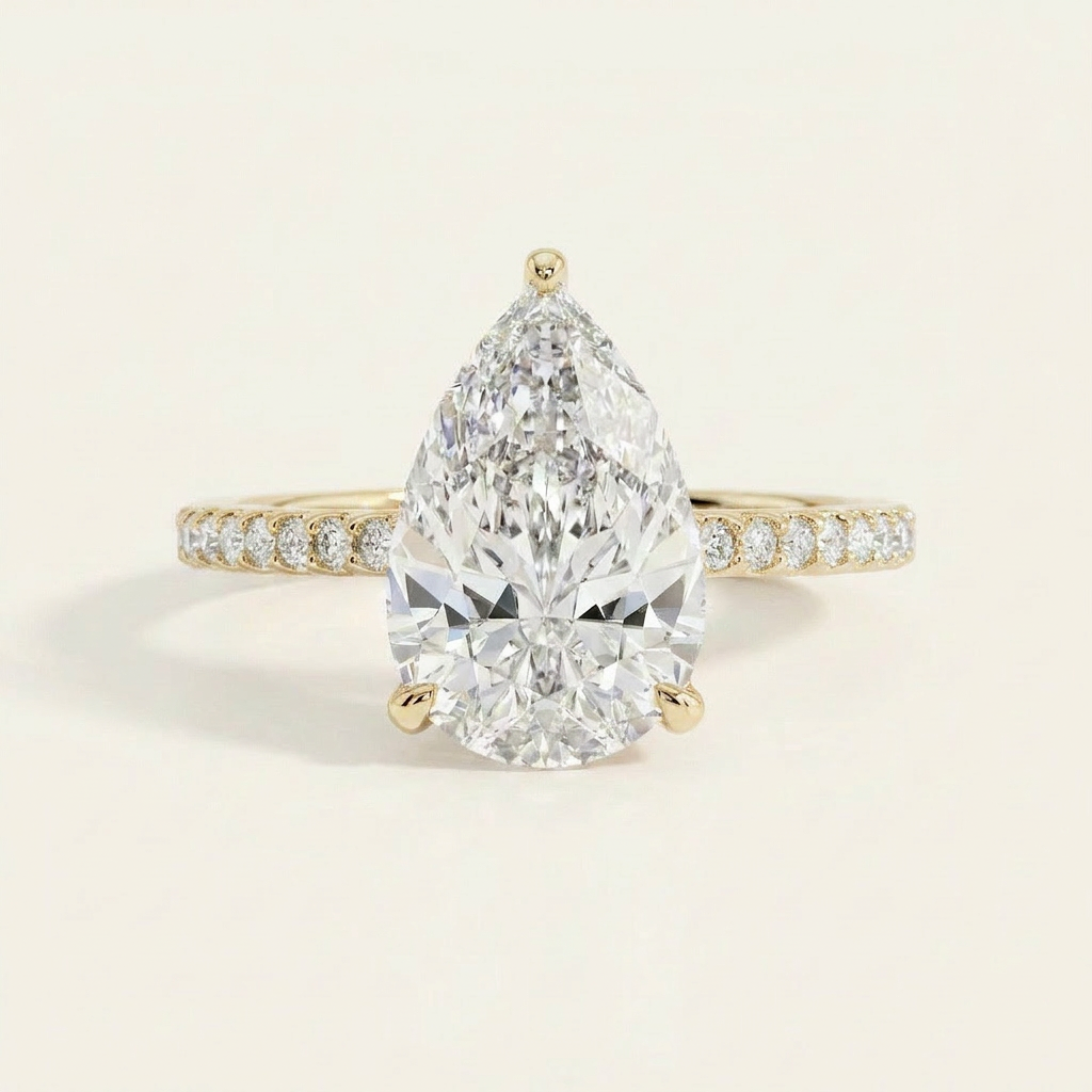 Moissanite 4.19 CT Pear & Round Cut Diamond Solitaire Ring
