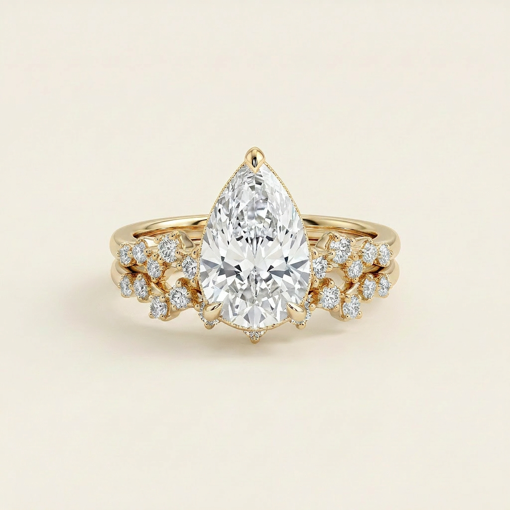 Moissanite 2.00 CT Pear & Round Cut Diamond Solitaire Ring