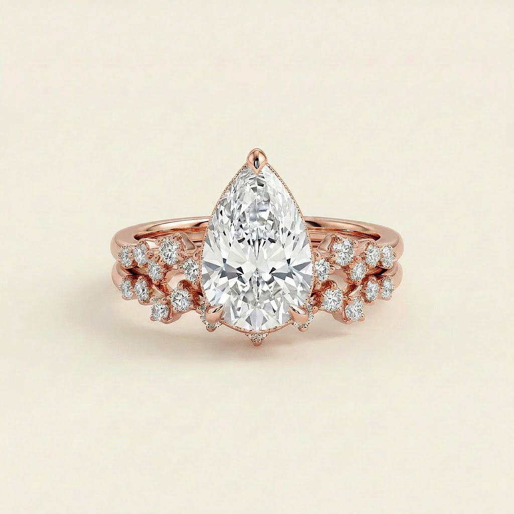Moissanite 2.00 CT Pear & Round Cut Diamond Solitaire Ring