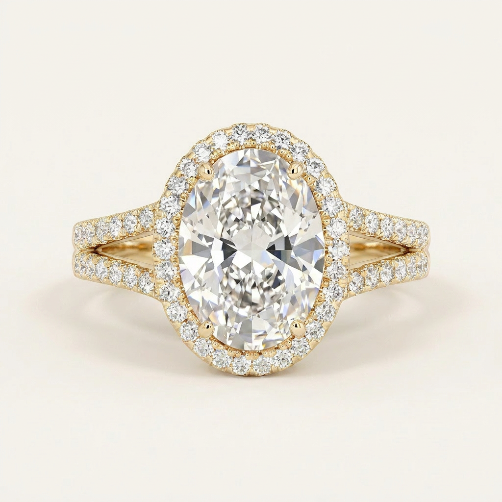 Lab Grown 1.85 CT Oval Cut Diamond Halo Ring