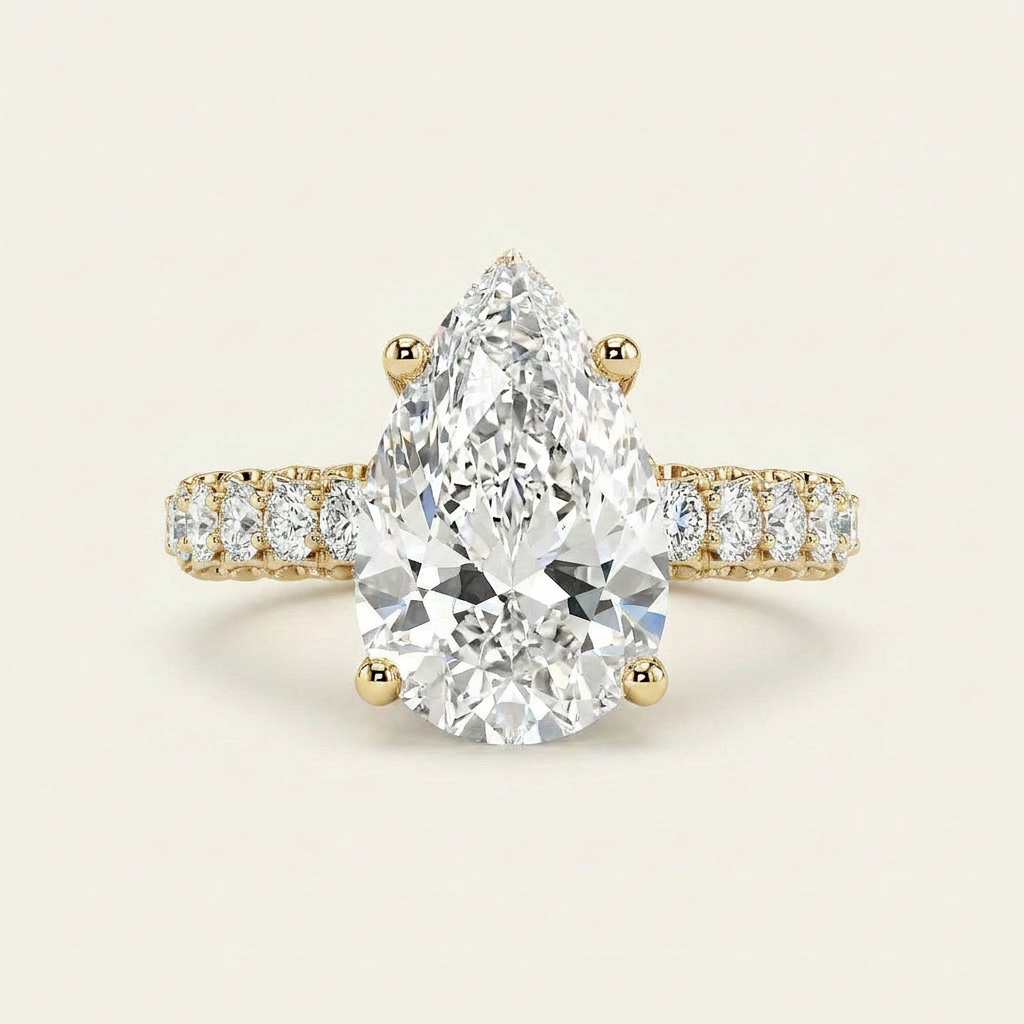 Moissanite 4.96 CT Pear & Round Cut Diamond Solitaire Ring