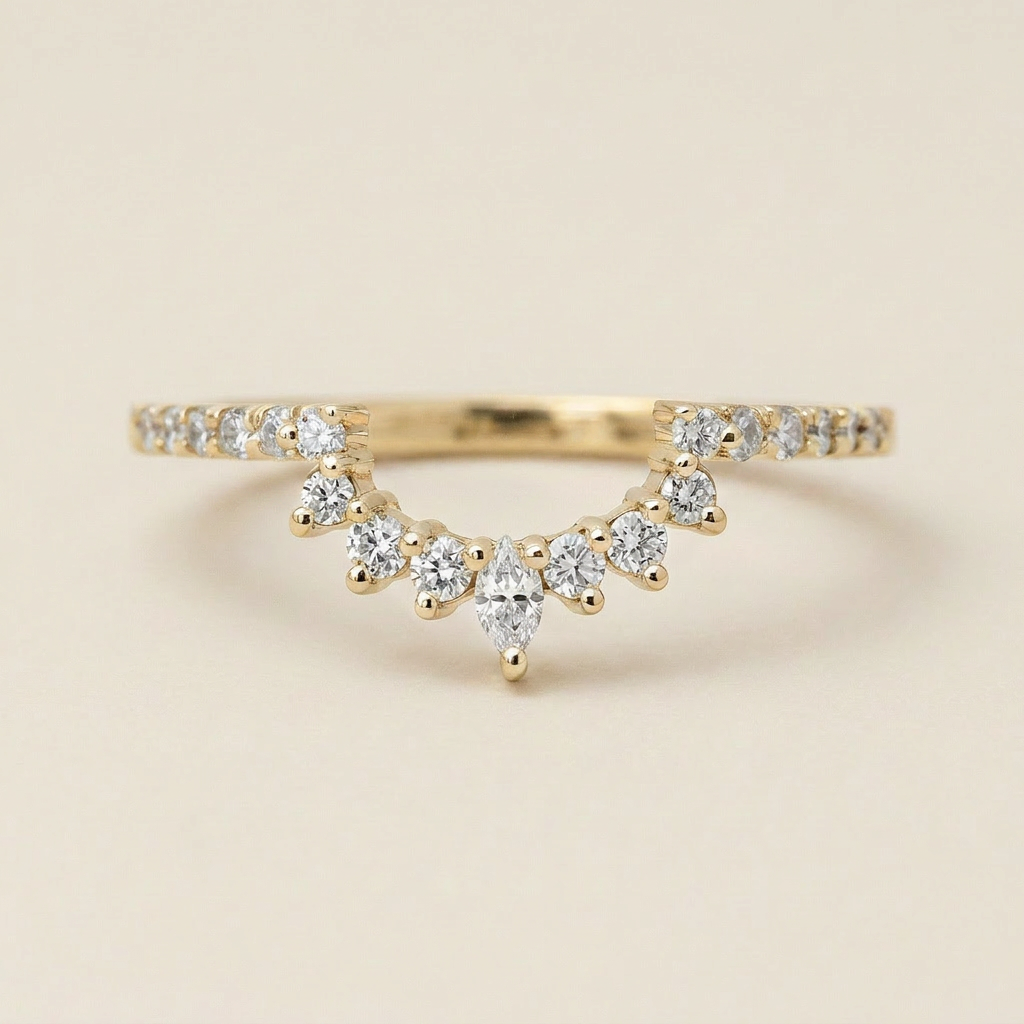 Moissanite 0.25 CT Marquise & Round Cut Diamond Ring (V-Minimalist)