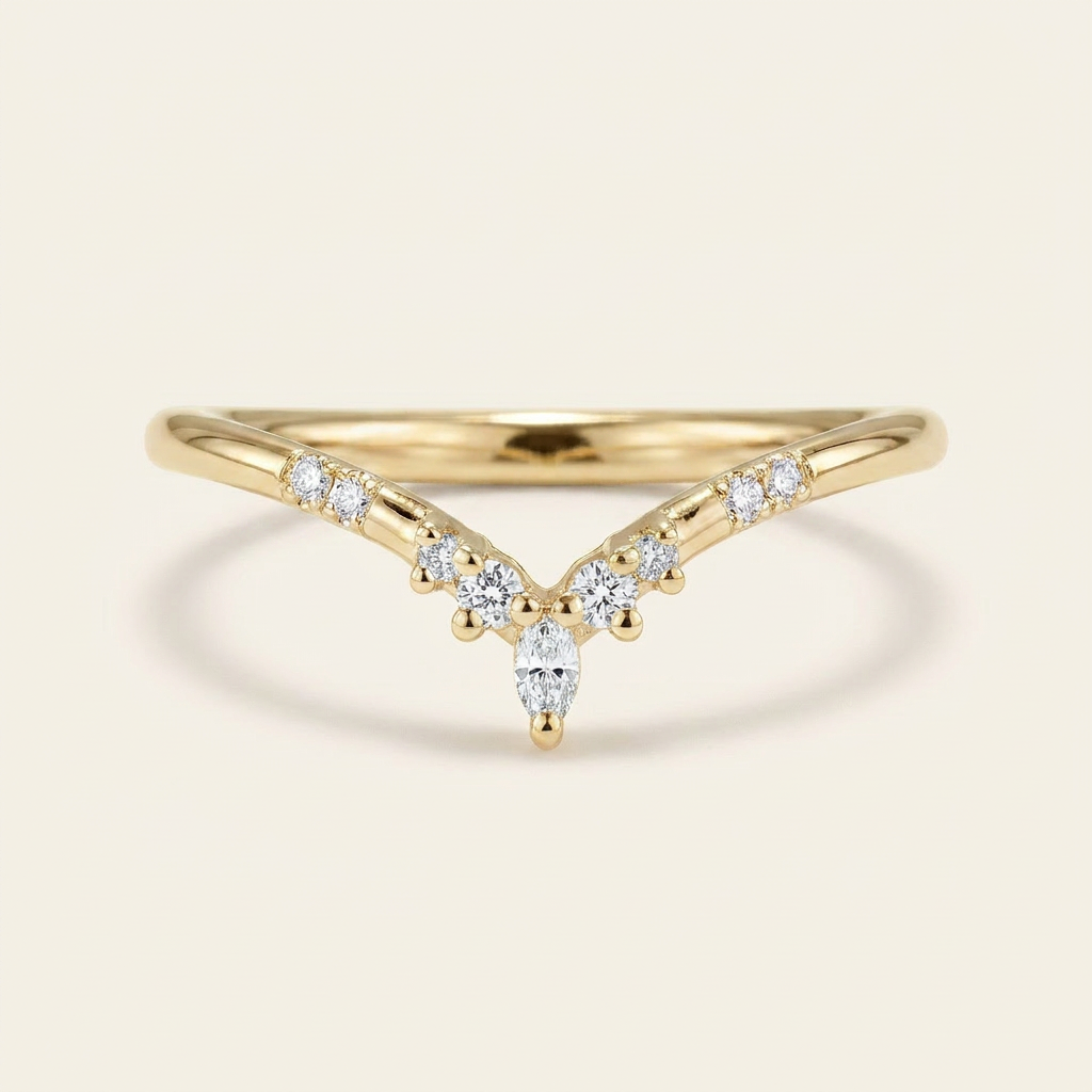 Moissanite 0.12 CT Marquise & Round Cut Diamond Ring (V-Midcentury)