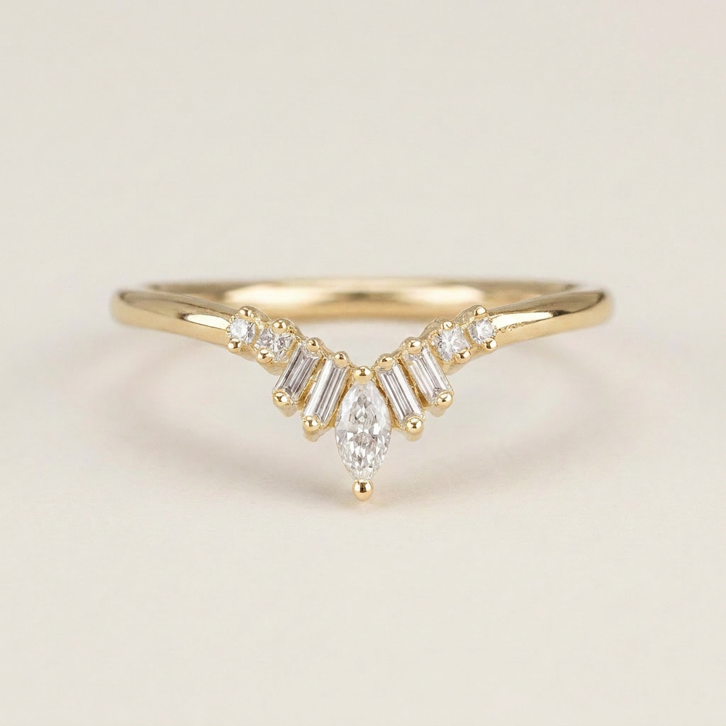 Moissanite 0.20 CT Marquise & Baguette Cut Diamond Ring