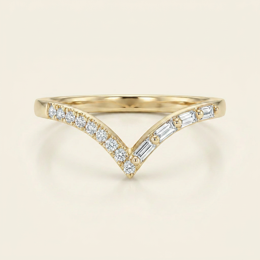 Moissanite 0.25 CT Baguette & Round Cut Diamond Ring (V-Artdeco)
