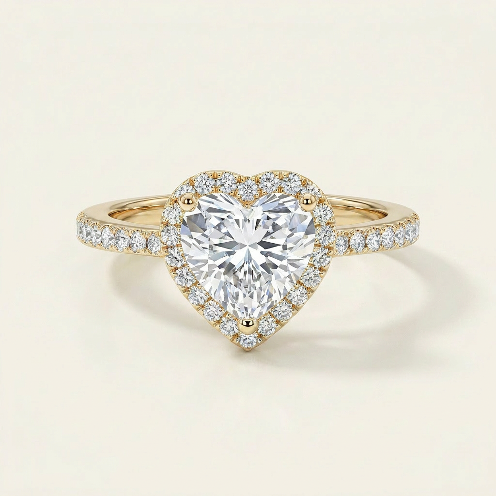 Lab Grown 1.65 CT Heart Cut Diamond Halo Ring