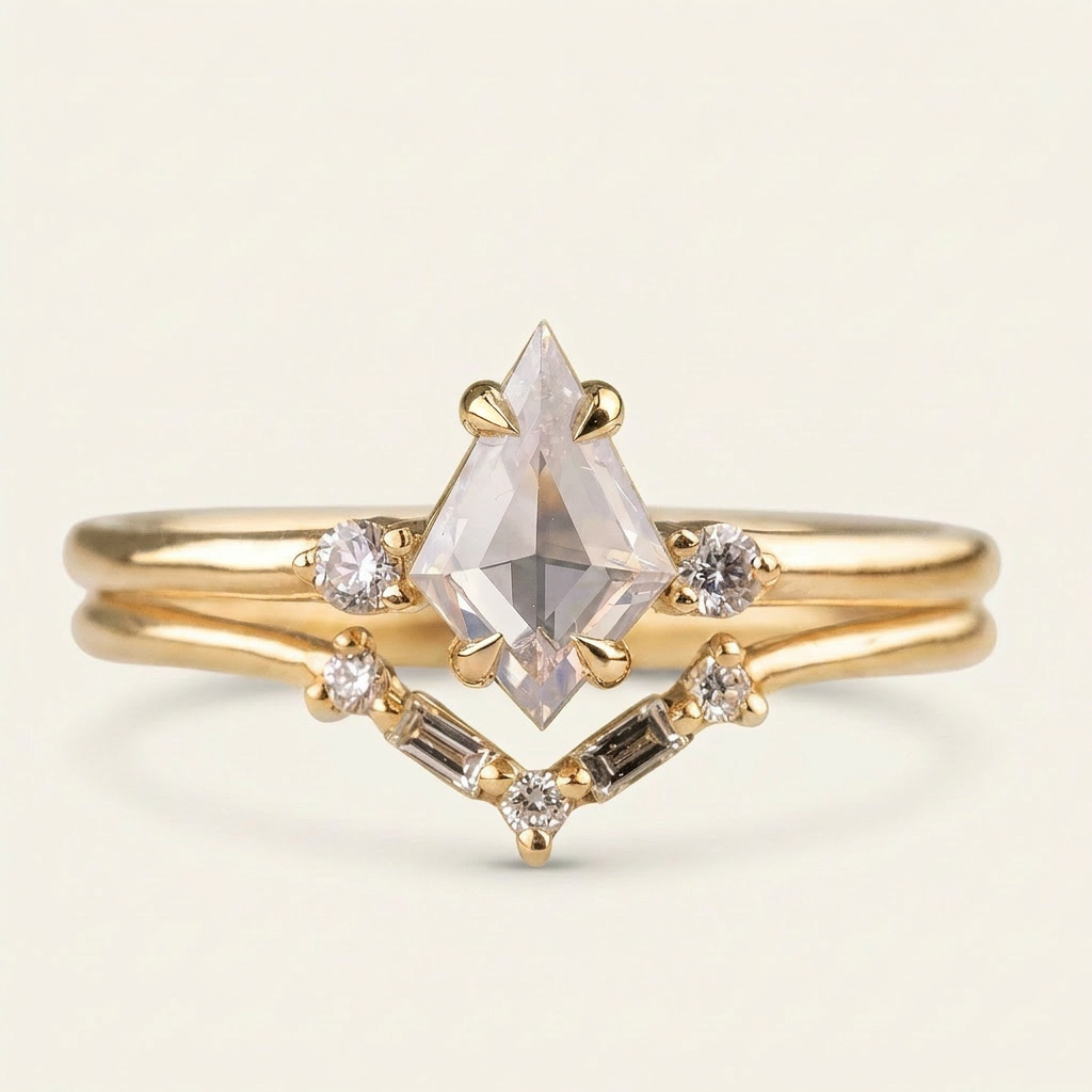 1.80 CT Kite & Round Cut Salt and Pepper Diamond Three Stone Ring