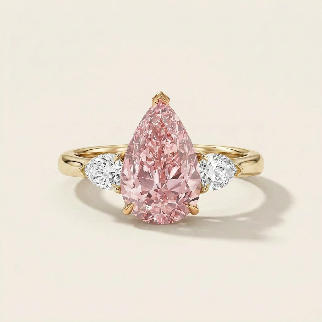 Lab Grown 5.00 CT Pear Cut Diamond Three Stone Ring