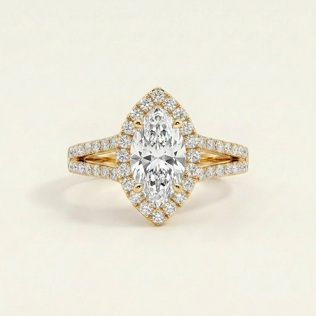 Moissanite 3.79 CT Marquise Cut Diamond Halo Ring