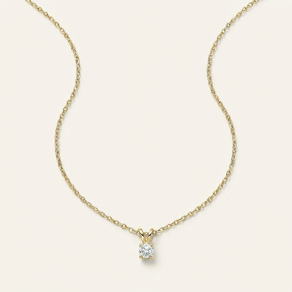 Moissanite 0.25 CT Round Cut Diamond Solitaire Necklace (V1)