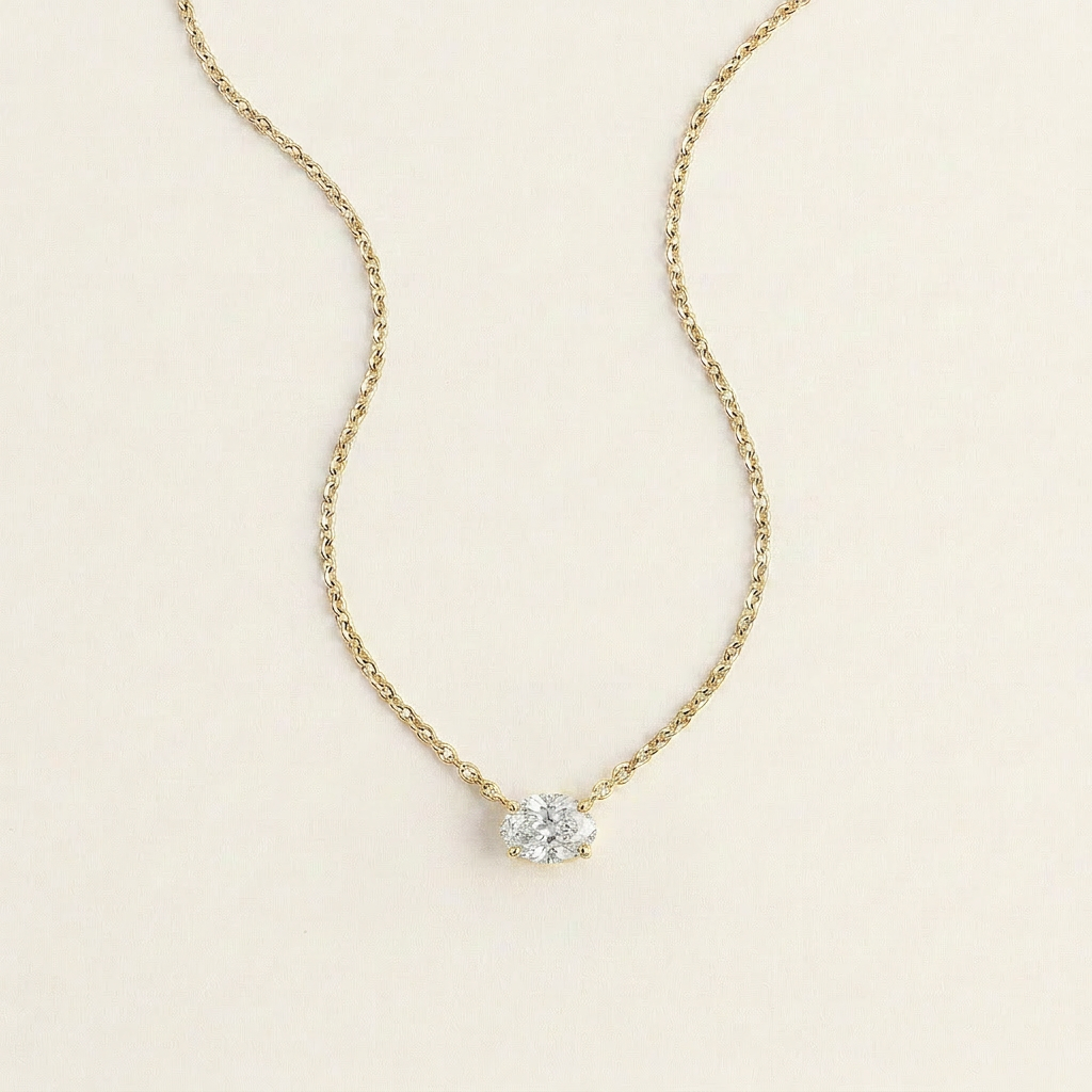 Moissanite 0.25 CT Oval Cut Diamond East-West Necklace (V2)