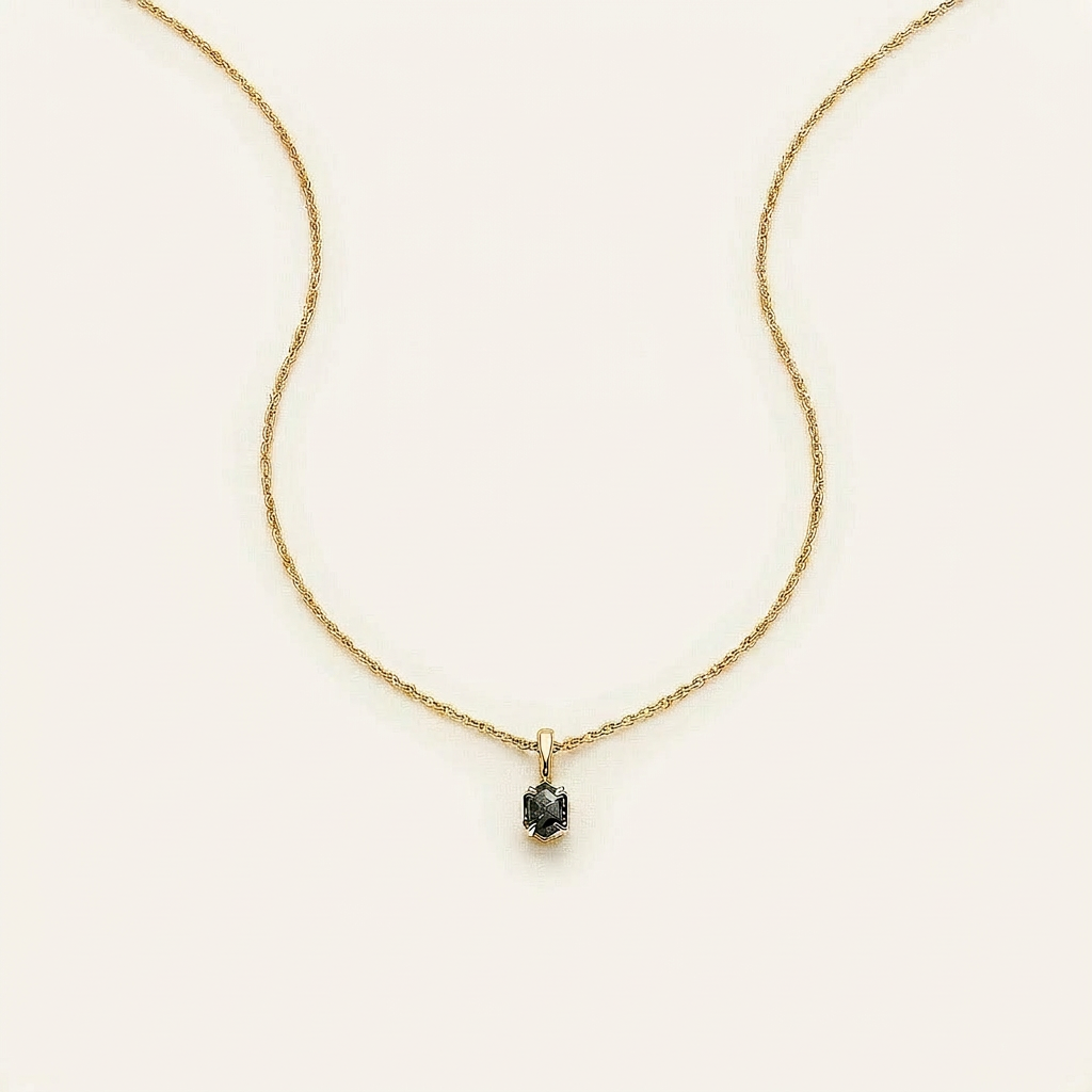 0.70 CT Hexagon Cut Salt and Pepper Diamond Necklace