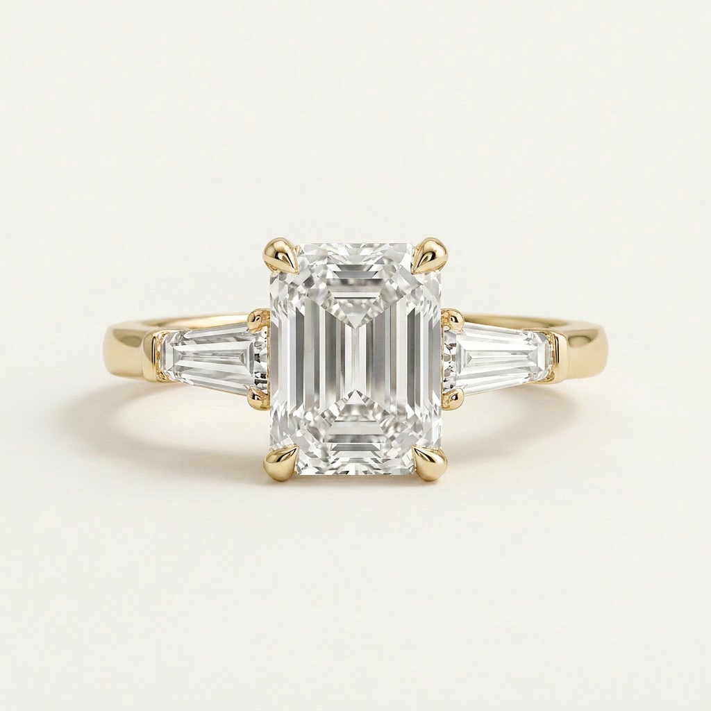 Moissanite 2.70 CT Radiant & Tapered Cut Diamond Three Stone Ring