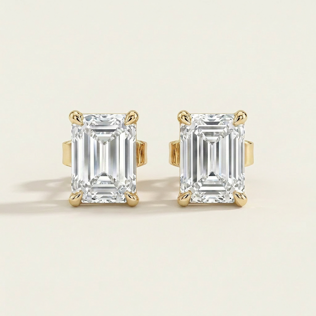 Moissanite 2.00 CT Emerald Cut Diamond Stud Earrings