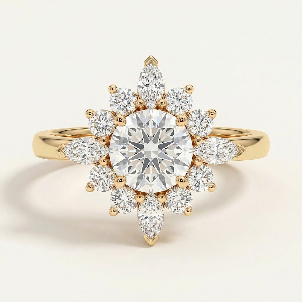 Moissanite 3.27 CT Round & Marquise Cut Diamond Cluster Ring