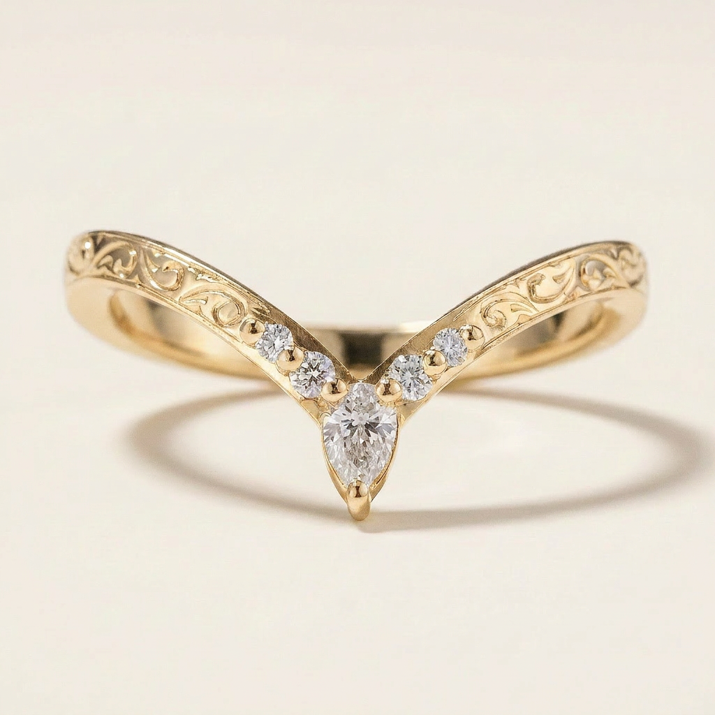 Moissanite 0.16 CT Pear & Round Cut Diamond Ring (V-Victorian)