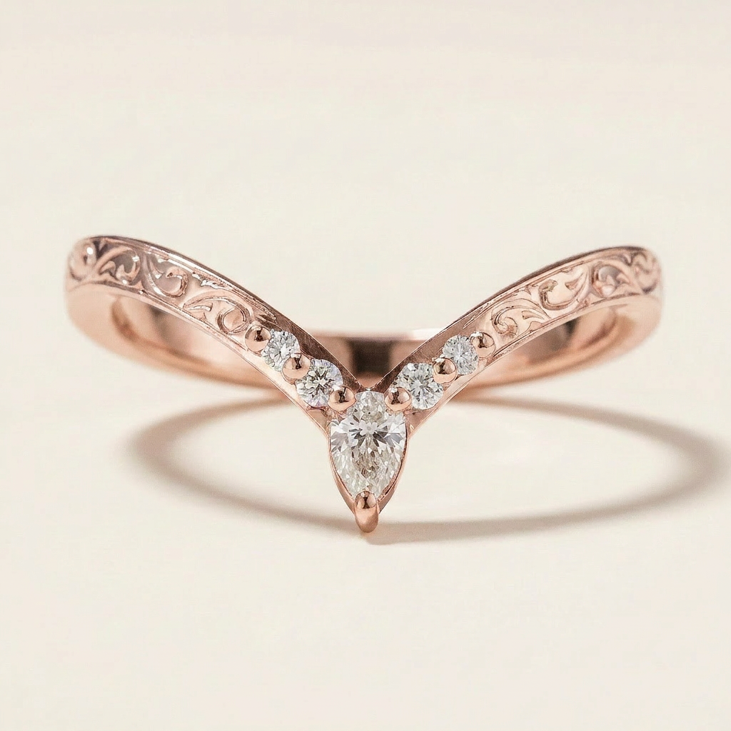 Moissanite 0.16 CT Pear & Round Cut Diamond Ring (V-Victorian)