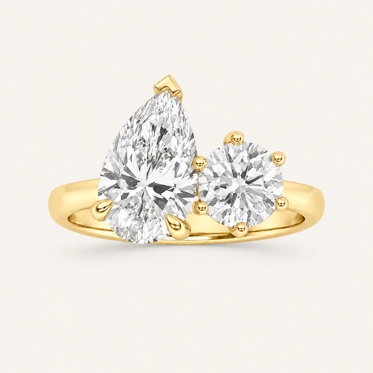 Lab Grown Diamond 3.00 CT Pear & Round Cut Toi Et Moi Ring