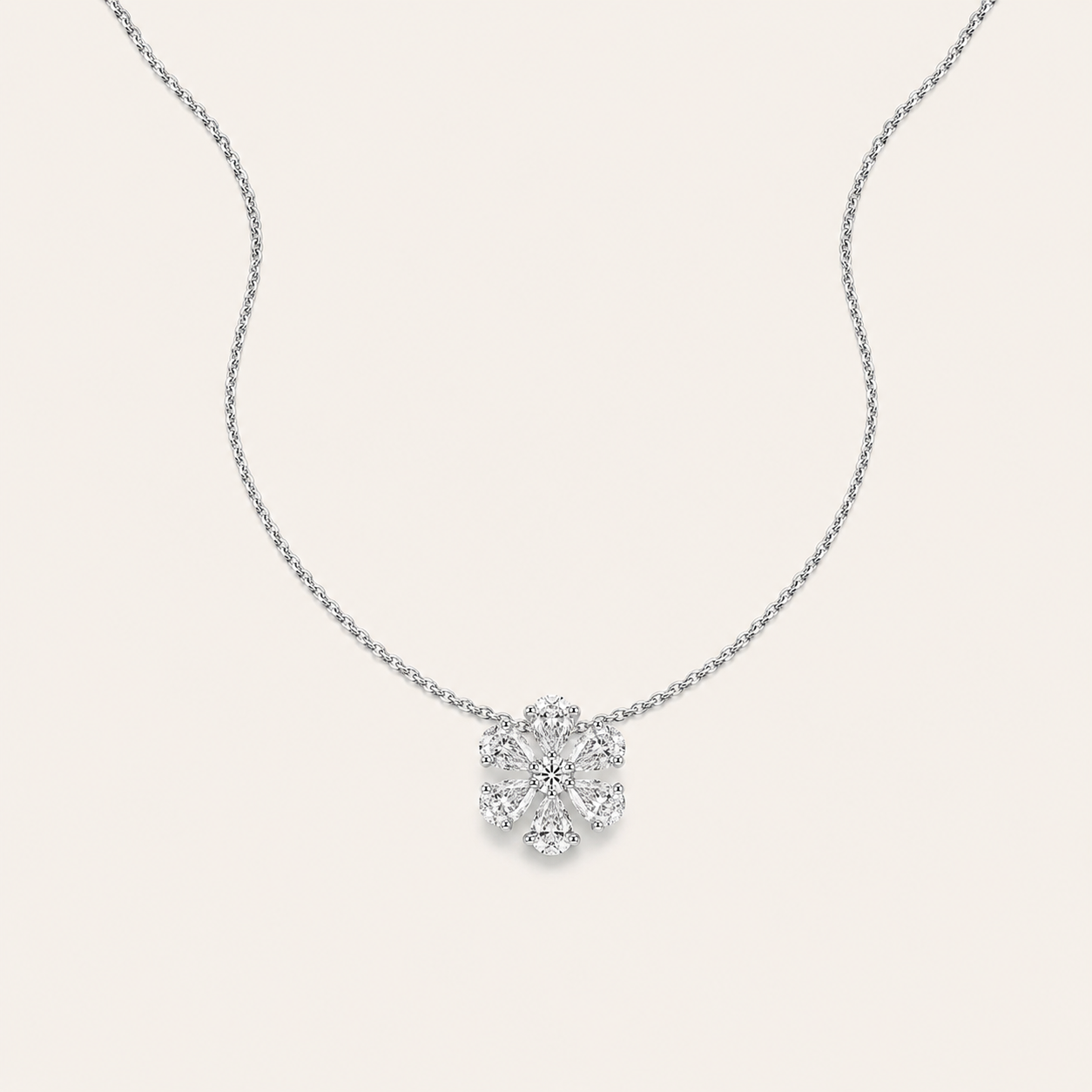 Moissanite 0.70 CT Pear & Round Cut Diamond Floral Necklace