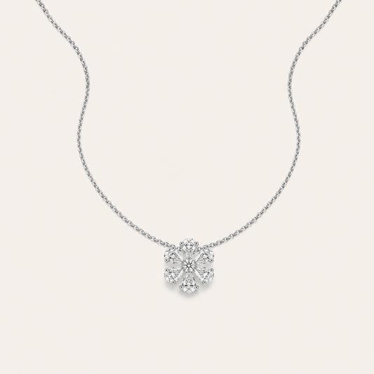 Moissanite 0.70 CT Pear & Round Cut Diamond Floral Necklace