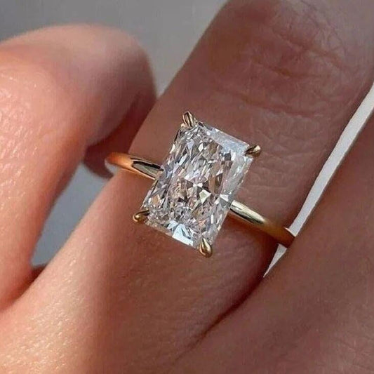 Moissanite 3.00 CT Radiant cut Diamond Solitaire Engagement Ring | Hidden Halo Ring