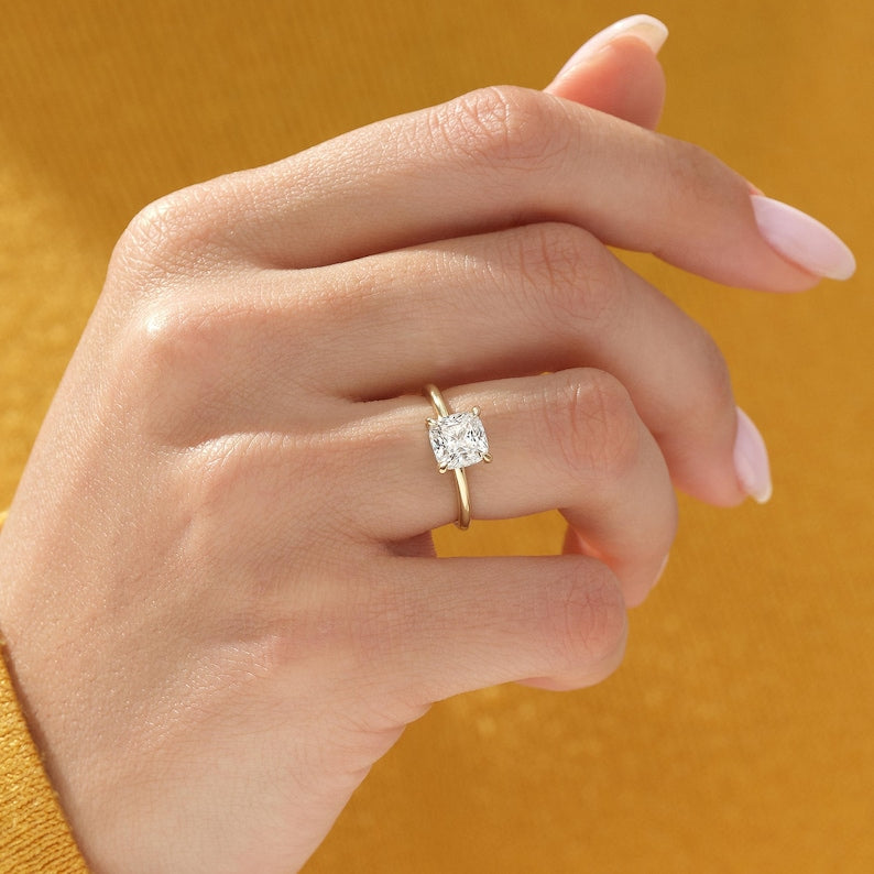 Moissanite 3.00 CT Cushion Cut Diamond Solitaire Engagement Ring | Dainty Ring