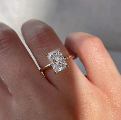 Moissanite 3.00 CT Radiant cut Diamond Solitaire Engagement Ring | Hidden Halo Ring