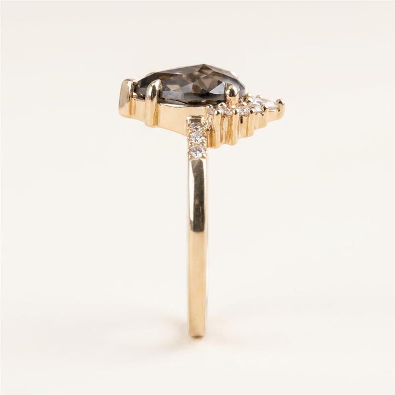 1.45 CT Pear & Round Cut Salt and Pepper Diamond Cluster Ring (V1)