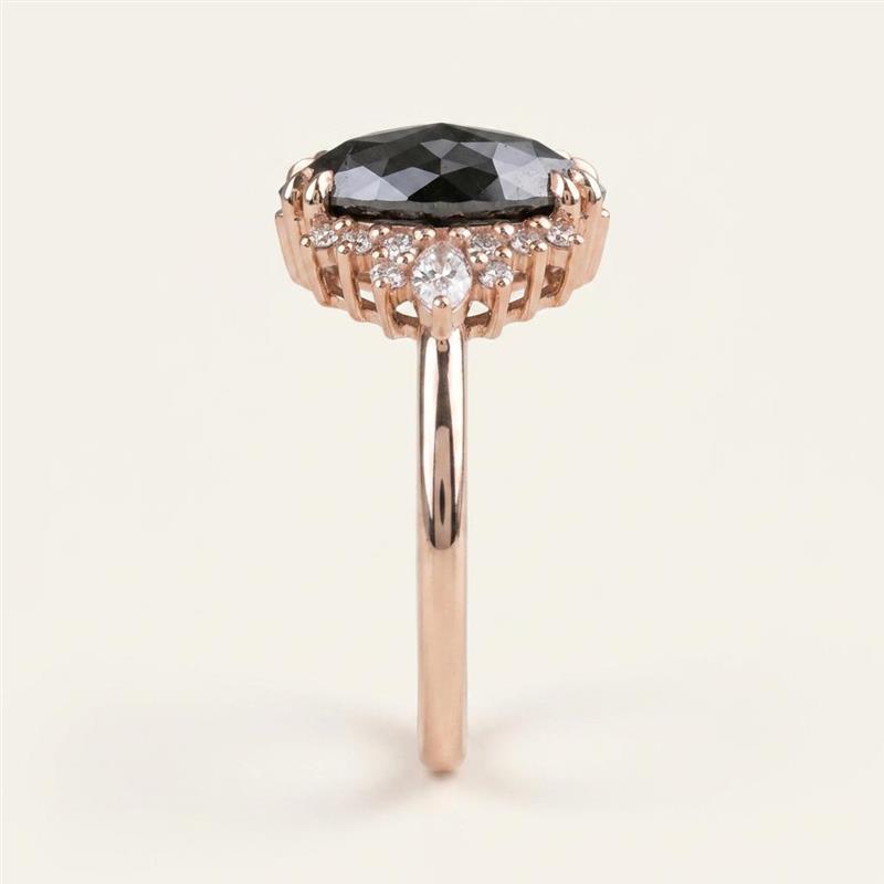 1.60 CT Marquise & Round Cut Salt and Pepper Diamond Cluster Ring