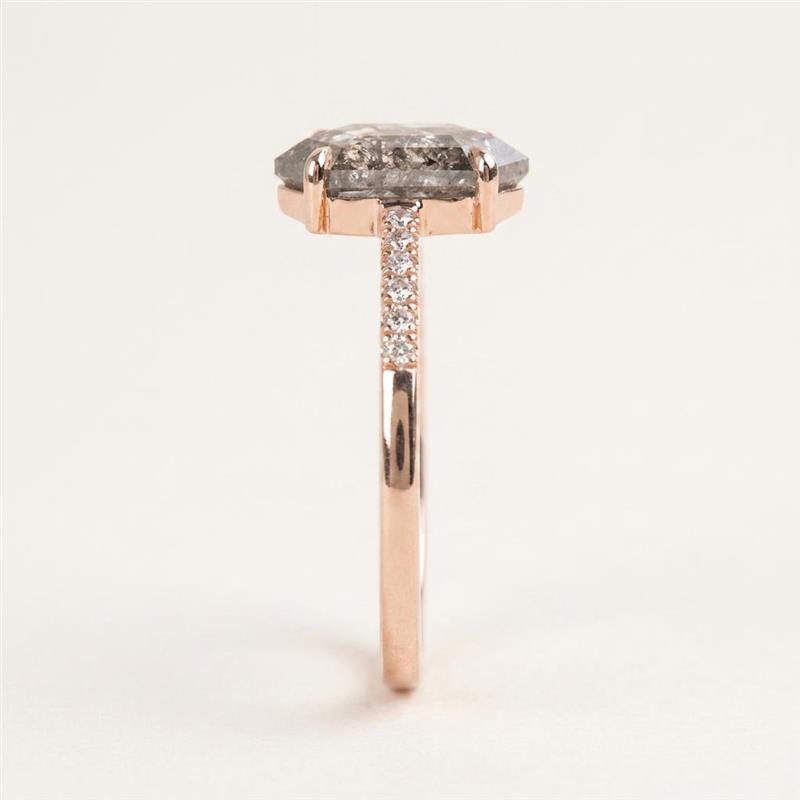 1.35 CT Hexagon Cut Salt and Pepper Diamond Solitaire Ring