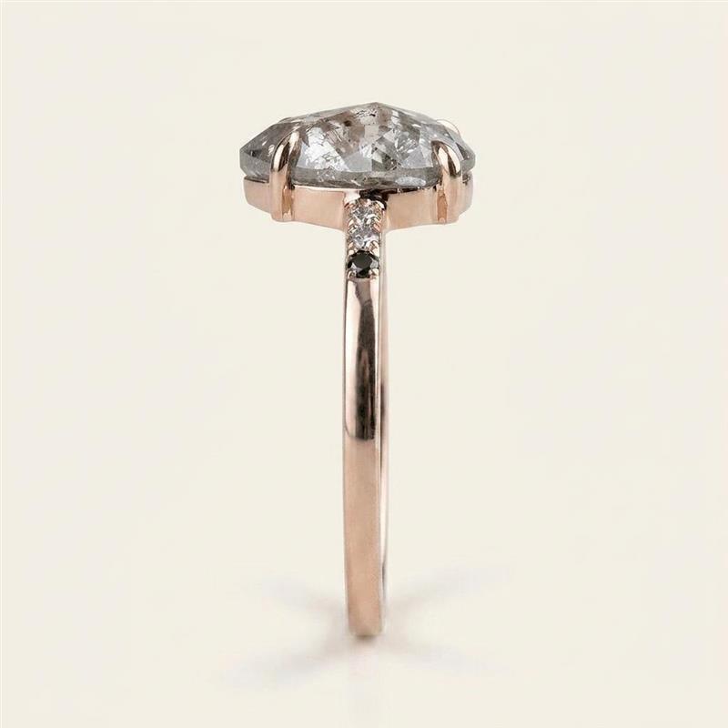 1.25 CT Pear Cut Salt and Pepper Diamond Solitaire Ring (V1)