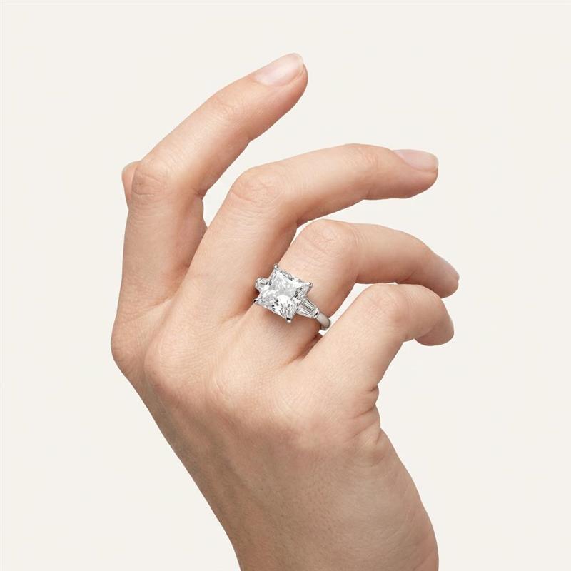 Moissanite 3.42 CT Princess & Tapered Cut Diamond Three Stone Ring