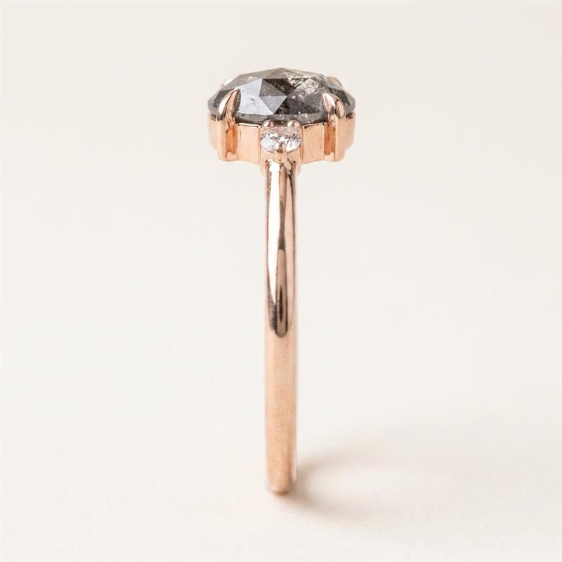 1.30 CT Oval & Round Cut Salt and Pepper Diamond Three Stone Ring