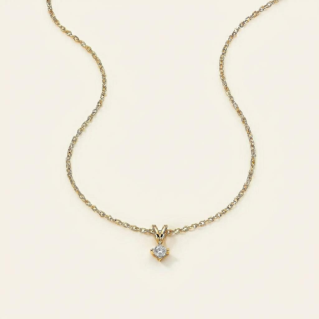Moissanite 1.00 CT Princess Cut Diamond Solitaire Necklace