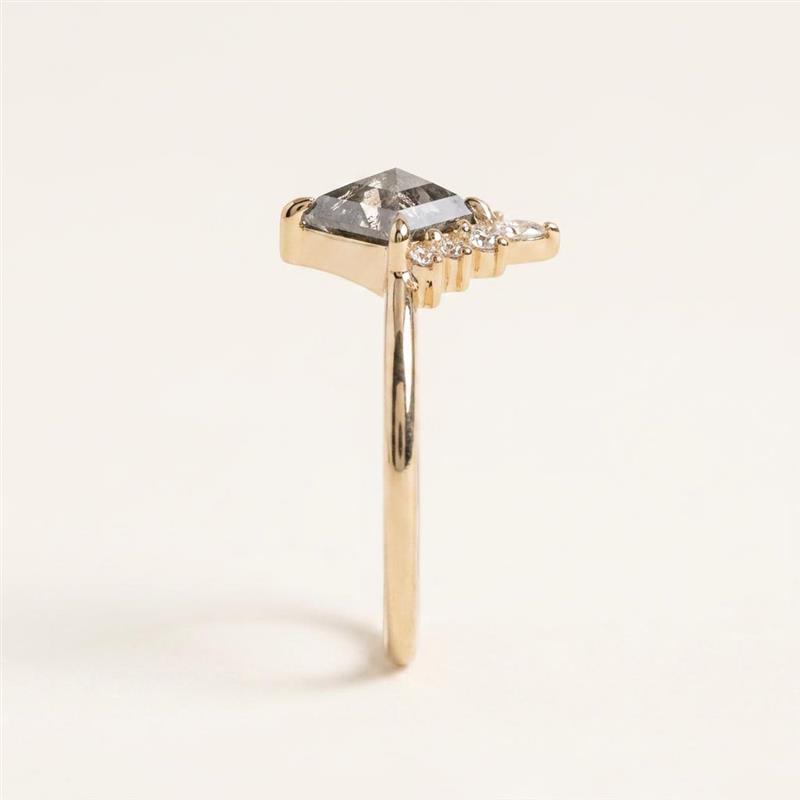 1.45 CT Kite & Round Cut Salt and Pepper Diamond Cluster Ring