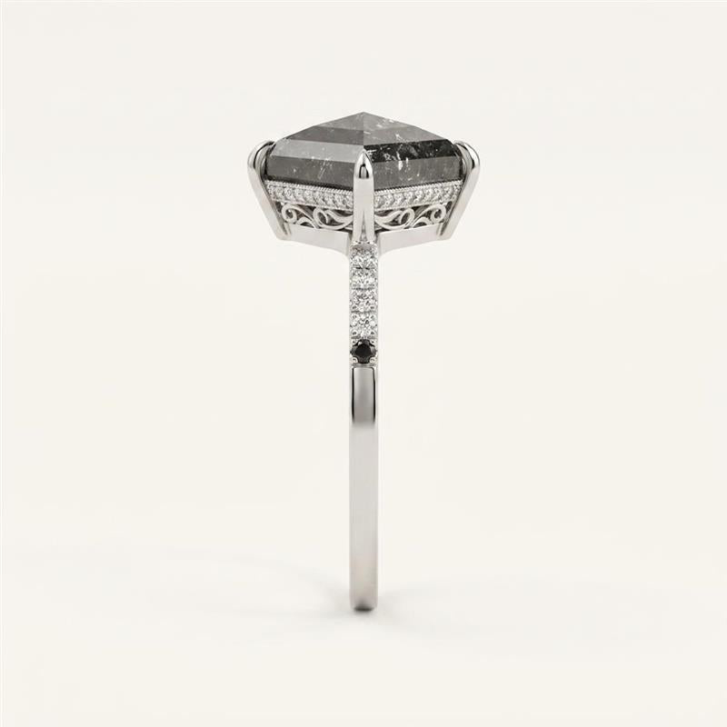 1.40 CT Kite Cut Salt and Pepper Diamond Cluster Ring