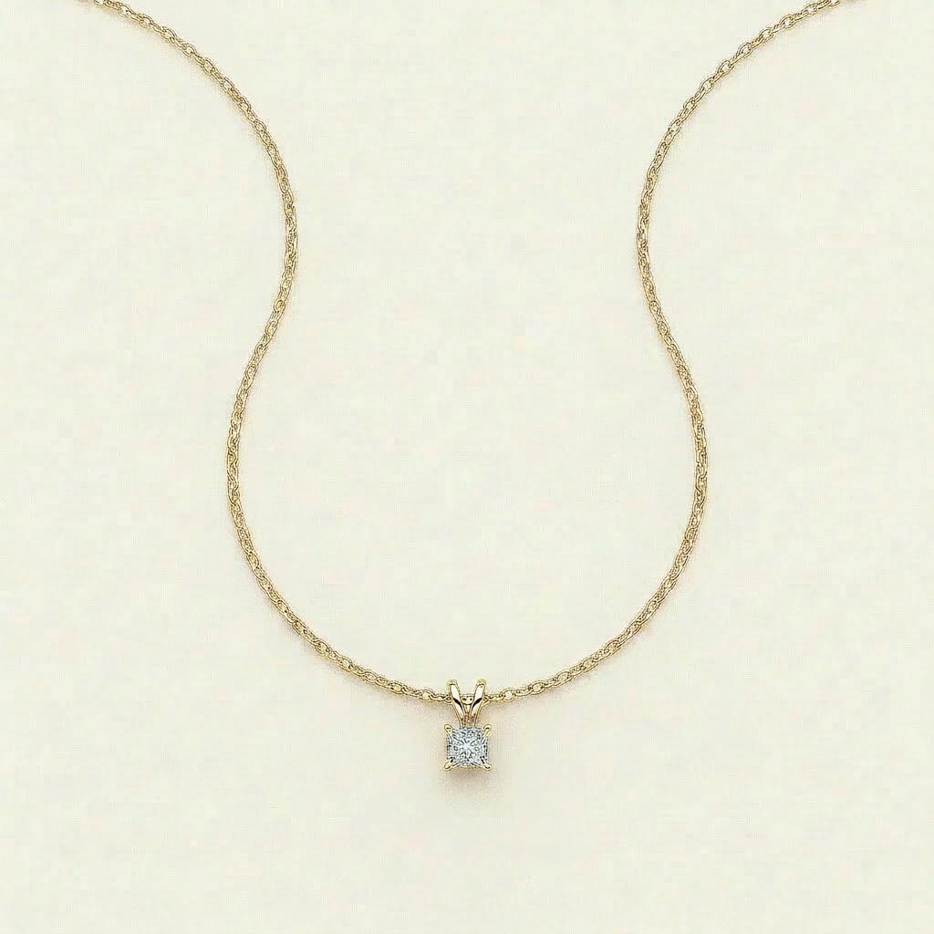 Moissanite 0.25 CT Princess Cut Diamond Solitaire Necklace