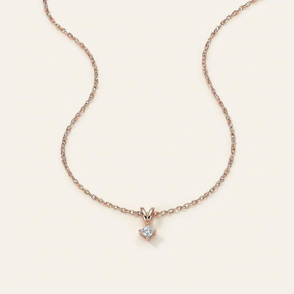 Moissanite 1.00 CT Princess Cut Diamond Solitaire Necklace