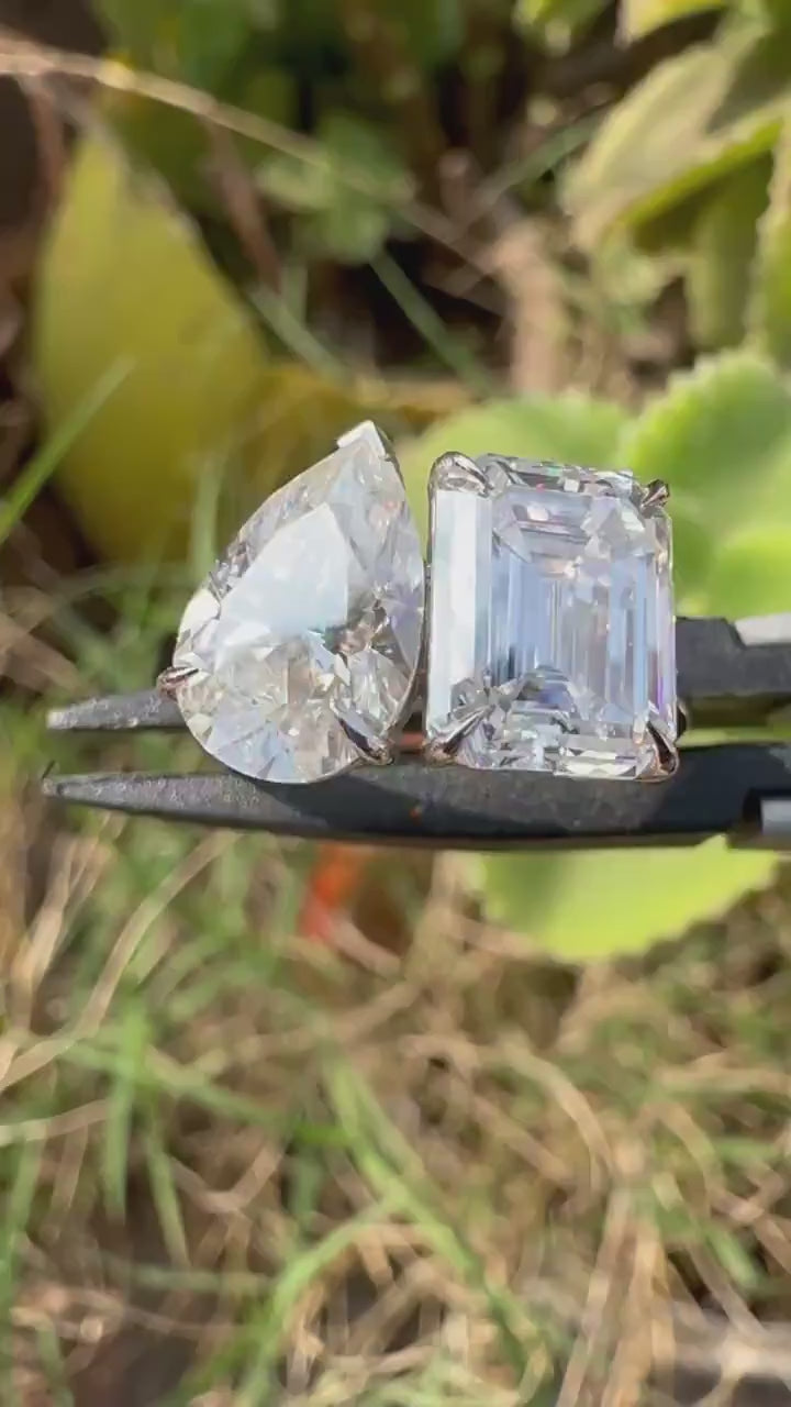 Moissanite 2.85CT Toi At Moi 2-Stone Diamond Handmade Ring