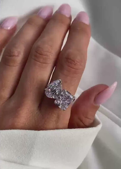 Moisaanite 3.0CT Pear and Radiant Diamond Edwardian Engagement Ring