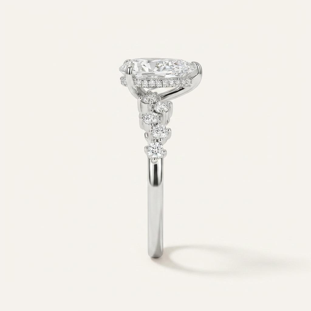 Moissanite 2.00 CT Pear & Round Cut Diamond Solitaire Ring