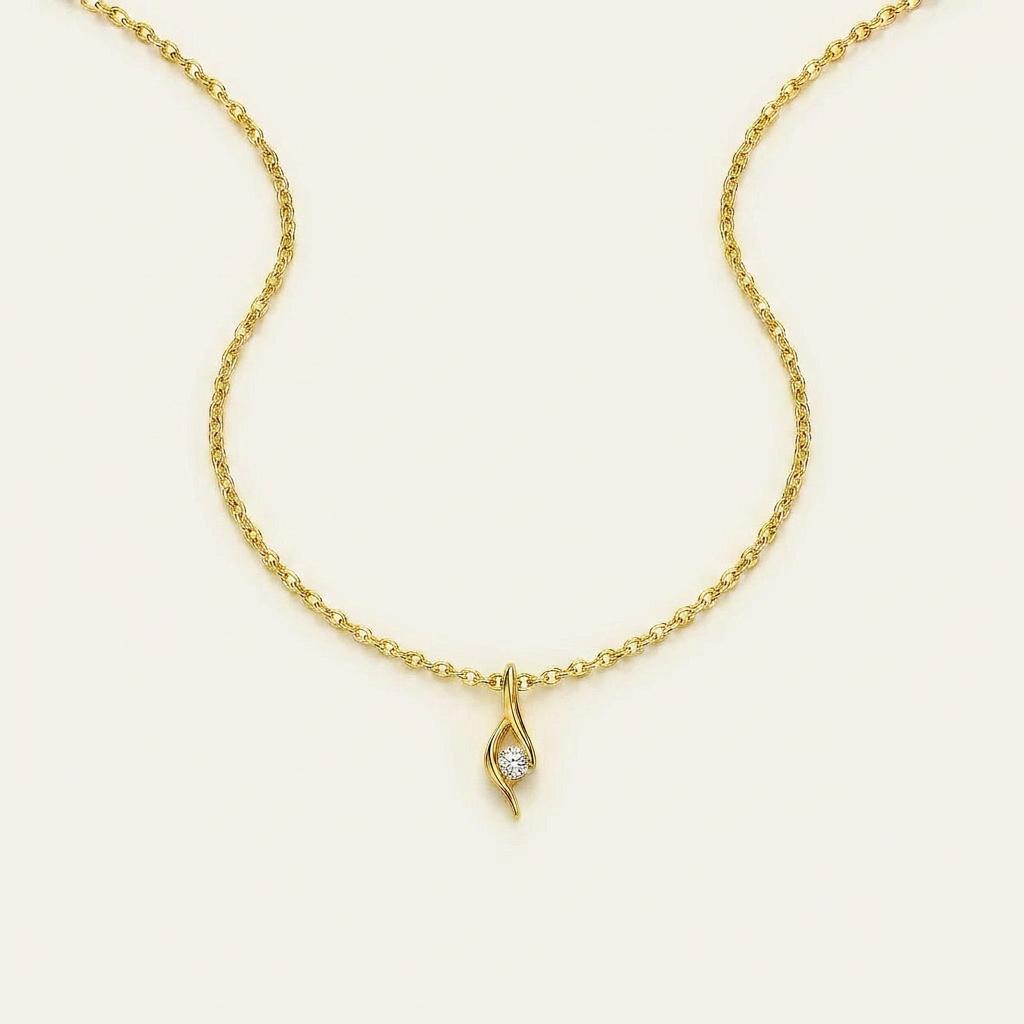 Moissanite 0.10 CT Round Cut Diamond Swirl Ribbon Necklace