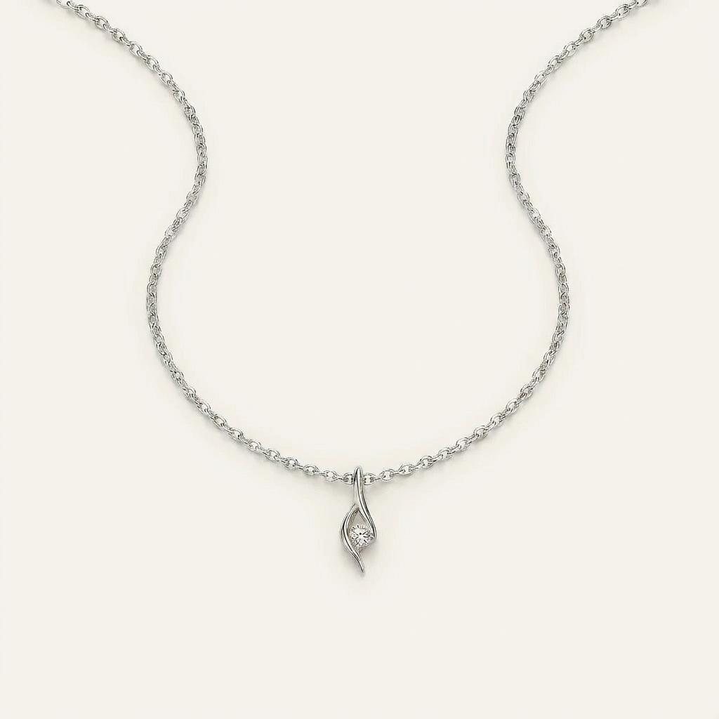 Moissanite 0.10 CT Round Cut Diamond Swirl Ribbon Necklace